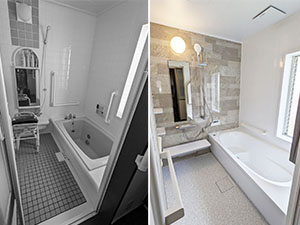 ◎ホワイトカラーが綺麗な、石畳調がスタイリッシュな浴室