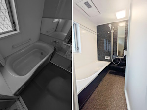 ◎重厚感とぬくもりを両立したシックな浴室