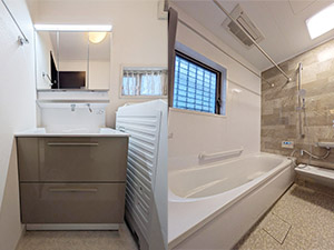 ●■統一感ある色味と素材で叶える、洗練された機能美あふれる水まわり